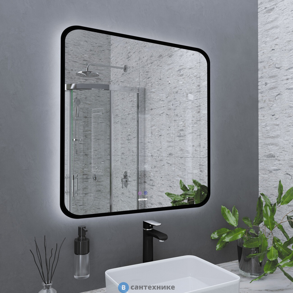Зеркало Grossman ELEGANS-норма BLACK (800*800*45) LED с сенсорным выключателем и подогревом (1780802)