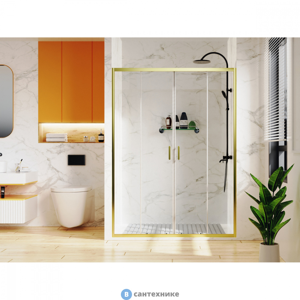 Душевое ограждение Azario TOKYO DRO-170х195-BGL-CL, прозрачное стекло 6 мм, профиль брашированное золото (AZ-362K2-170-BGL-CL)