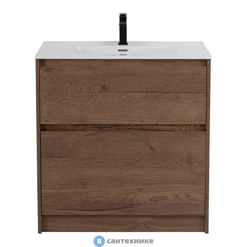Тумба под раковину BelBagno KRAFT 39 напольная с фрезерованными ручками по всей длине фасада с двумя выкатными ящиками, Rovere Tabacco, 805х390x840, KRAFT39-800