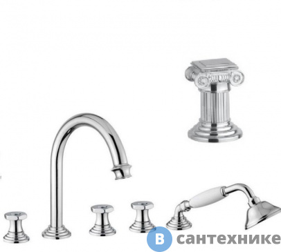 картинка Смеситель Cezares APHRODITE-BVD-01-O на борт ванны с выдвижным душем и переключателем, хром, ручки Куб