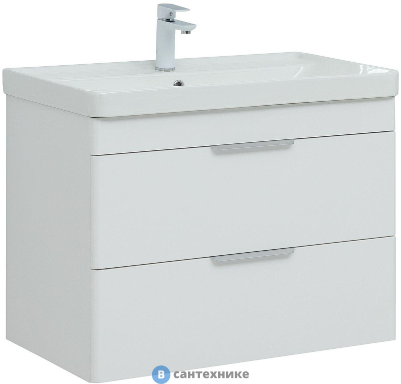 Тумба с раковиной Aquanet Ирис new 80 подвесная 2 ящ. цв. белый глянец (312431)