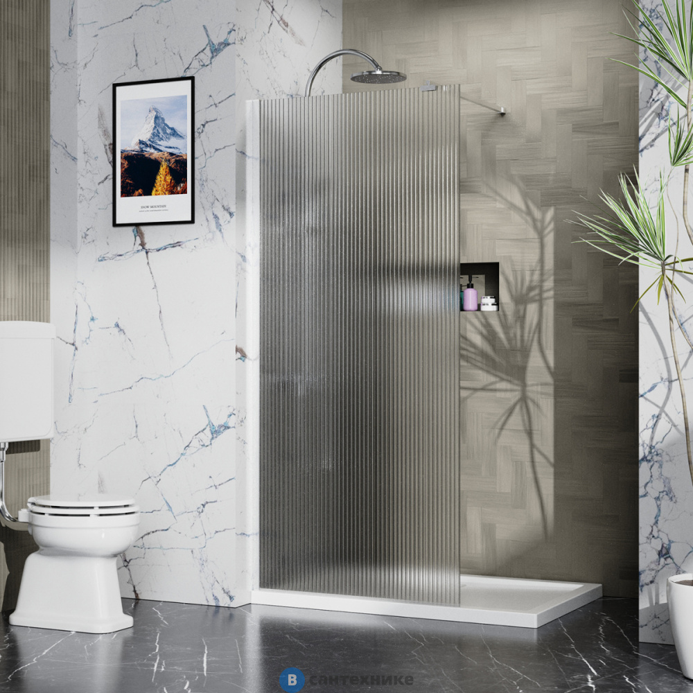 Душевая перегородка Azario 110x195-CH-CRF Walk-in, рифленое стекло 8 мм, профиль хром (AZ-251-110-CH-CRF)