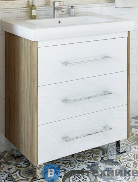 картинка Тумба Sanflor ЛАРГО 80 напольная белый/вяз эмаль, под умывальник Фостер-80 (С2112)