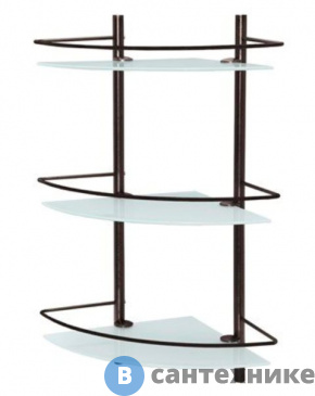 картинка Полка WasserKRAFT K-3633 стеклянная тройная угловая металл, закаленное матовое стекло, покрытие "темная бронза"
