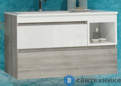 картинка Тумба под раковину SMILE Фортуна 90, цв. белый глянец/орегон