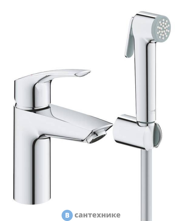 Смеситель Grohe Eurosmart 23124003 однорычажный для раковины с цепочкой и гигиеническим душем