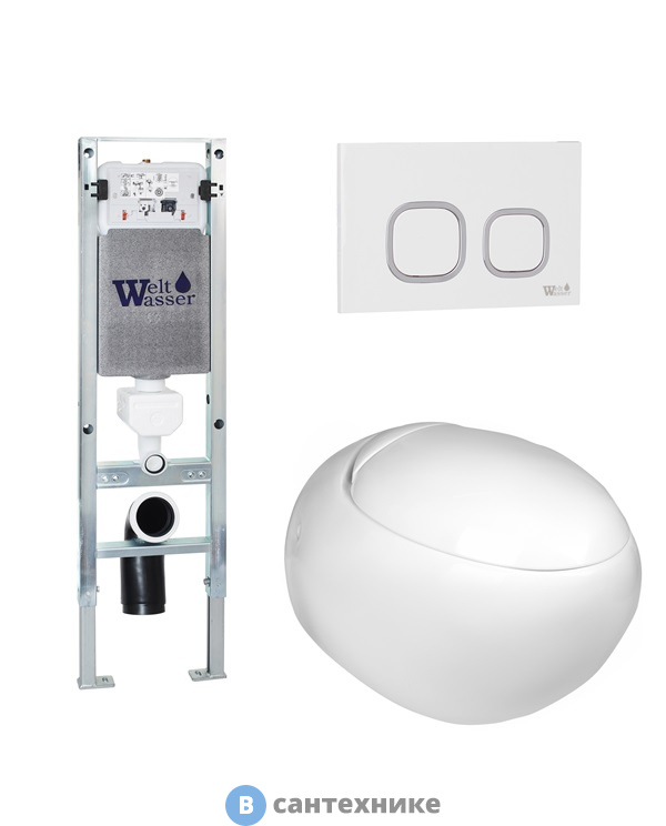Унитаз с инсталляцией WELTWASSER и кнопкой смыва (AMBERG 350 ST + JECKENBACH 004 GL-WT + AMBERG RD-WT)