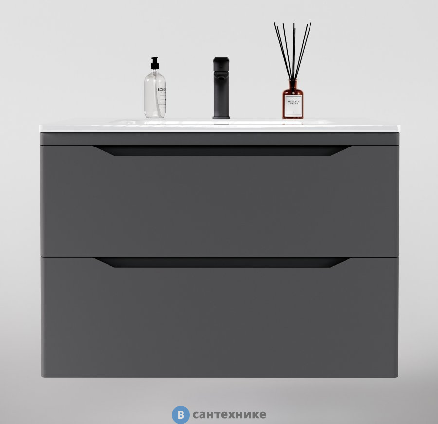 Тумба под раковину Style line подвесная Марелла 80 (2 ящ.) Люкс антискрейтч серый, PLUS (2000949237718)