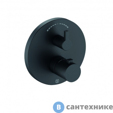 картинка Смеситель Kludi 208303915 NOVA FONTE Puristic встраиваемый, для ванны и душа с термостатом, чёрный матовый, без внутренней части