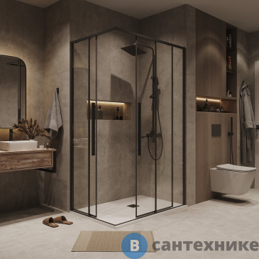 картинка Душевое ограждение Grossman Galaxy 300.K33.01.1080.21.00 (100х80х195) раздвижная, черный матовый, стекло прозрачное