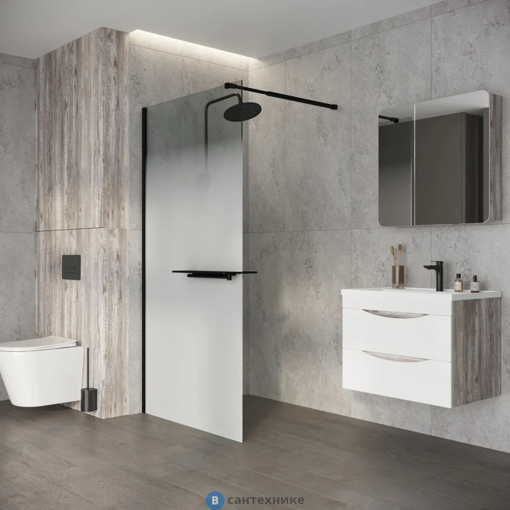 Душевая перегородка Niagara Nova NG-582-10 BLACK (100х200) черный матовый, стекло белый градиент