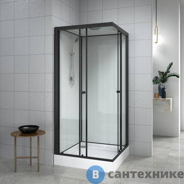 картинка Душевая кабина Loranto CS-22110 90x90x(190+15) см с низким поддоном 15см, прозрачное стекло 5 мм, задние стенки белые, профиль черный-мат