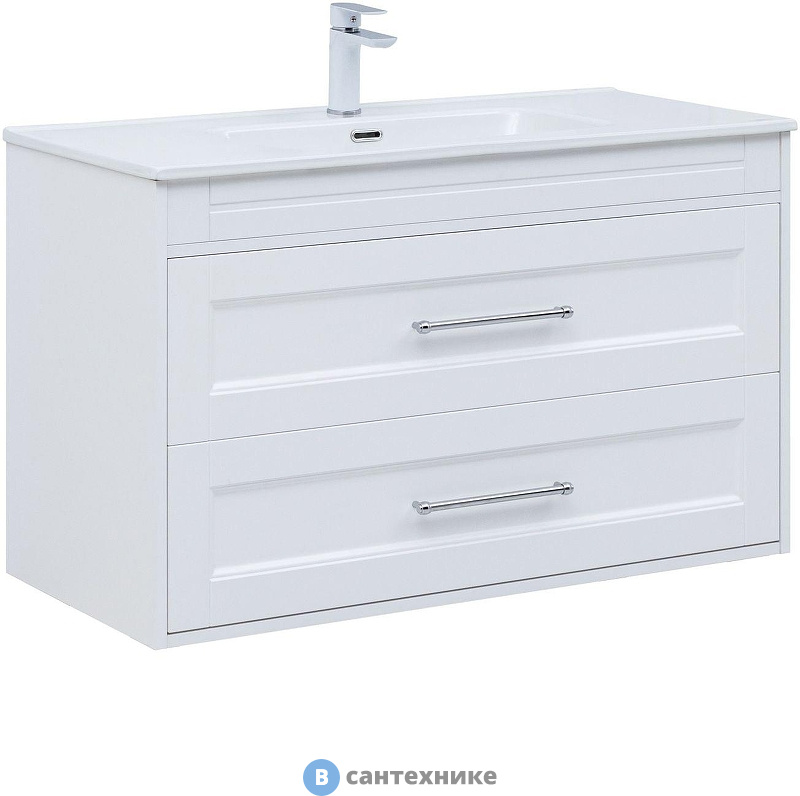 Тумба с раковиной Aquanet Бостон new 100 (Flat) цв.белый сатин (345363)