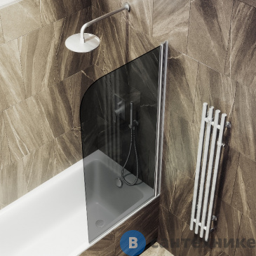 картинка Шторка для ванны поворотная на монопетле MaybahGlass 1400*400 Стекло 6 мм Графит (MGV-603-5)