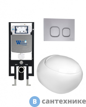 картинка Унитаз с инсталляцией WELTWASSER и кнопкой смыва (AMBERG 497 + JECKENBACH 004 GL-WT + AMBERG RD-CR)