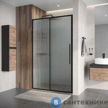 картинка Дверь в нишу Niagara Nova NG-84-L11FHB (110х195) черный матовый, раздвижная влево, стекло рифленое