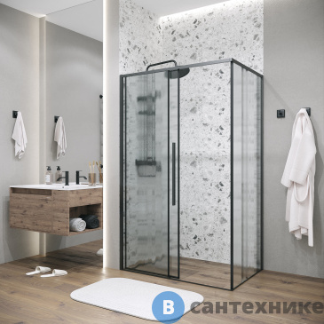 картинка Душевое ограждение Grossman Galaxy (120х100х195) раздвижная (левая), черный матовый, стекло шиншилла (120.K33.01.1210.21.02)