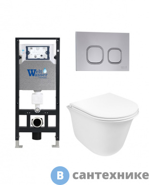 картинка Унитаз с инсталляцией WELTWASSER и кнопкой смыва (AMBERG 506 + TELBACH 004 GL-WT + AMBERG RD-CR)