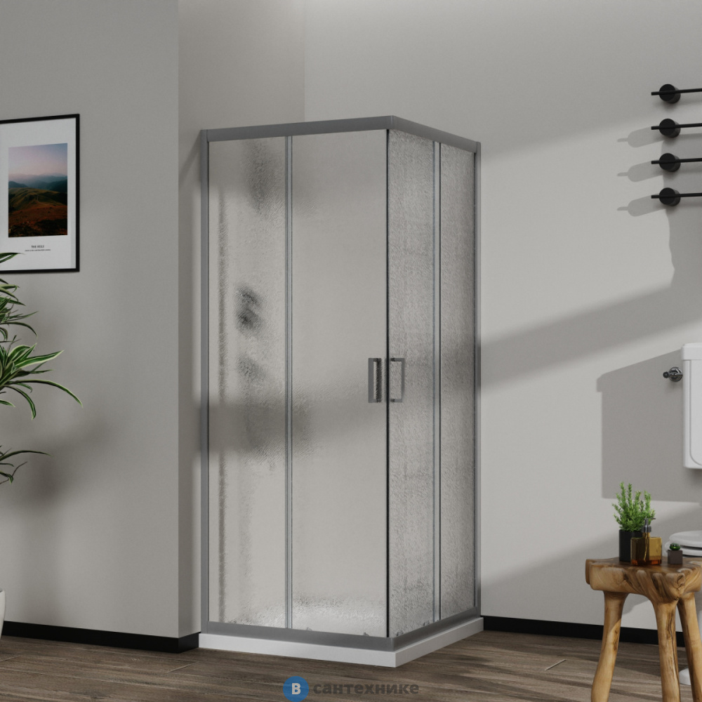 Душевое ограждение Azario PARIS SQP-90х90х195-MGR-CHC, стекло шиншила  5 мм, профиль матовый графит (AZ-R06-90-MGR-CHC)