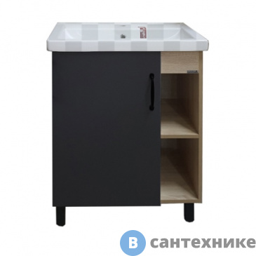 картинка Тумба под раковину Grossman ФЛАЙ-60 дуб сонома/серая напольная (ум.Фостер-60)