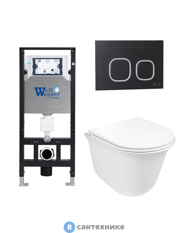 Унитаз с инсталляцией WELTWASSER и кнопкой смыва (AMBERG 506 + TELBACH 004 GL-WT + AMBERG RD-BL)