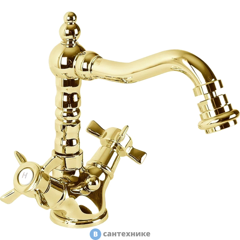 Смеситель Cezares LORD-BS2-03/24 на биде c донным клапаном золото, ручки золото