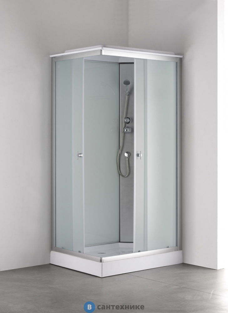 Душевая кабина Loranto CS-5180-13R F, 100*80*215 низкая, белая, прямоугольная, стекло 4 мм, поддон 13 см