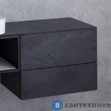 картинка Тумба под раковину Cezares CADRO-70-2C-SO-NR-BLUM подвесная с двумя выкатными ящиками c механизмами PUSH (BLUM) и функцией плавного закрывания, без верхней крышки Nero (70х46х55)