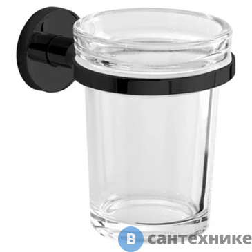 картинка Стакан Inda ONE A2410ANE03, настенный, держателя черный мат., стакан экстра прозрачное стекло