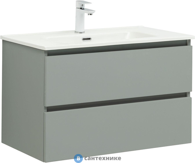 Тумба с раковиной Aquanet Вега 2.0 80 2 ящ. цв.мисти грин (раковина Flat) (344769)