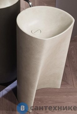 картинка Раковина Antonio Lupi RILIEVO напольная 440х440х850 мм., слив в пол, с донным клапаном (хром), сифоном и гибким шлангом, pietra Luna (RILIEVO pietra luna)