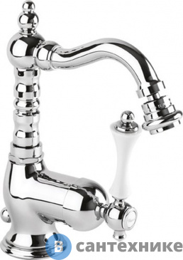 картинка Смеситель Cezares MARGOT-BSM2-01-Bi для биде однорычажный c донным клапаном, хром, ручка белая