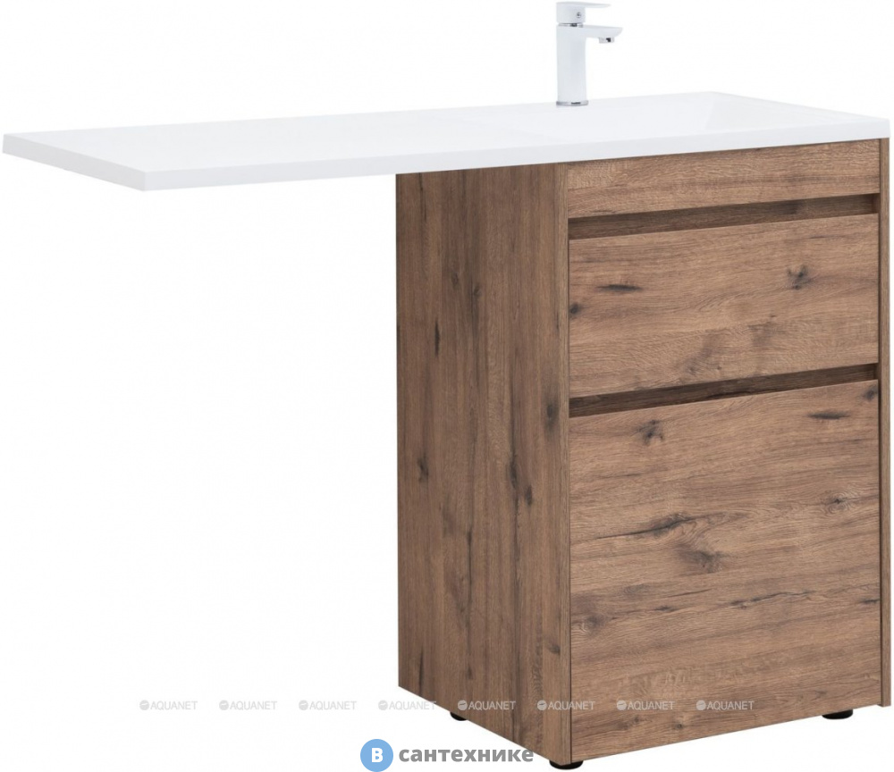 Тумба под раковину Aquanet Токио 58 дуб веллингтон (напольная 2 ящика) (333648)