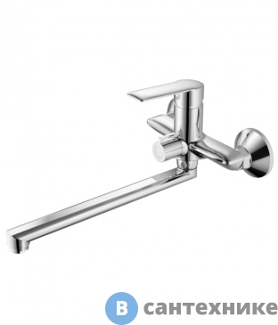 картинка Смеситель Agger Clean A2421100 однозахватный универсальный с длинным поворотным изливом 350 мм, с душевым набором (шланг, лейка, держатель)