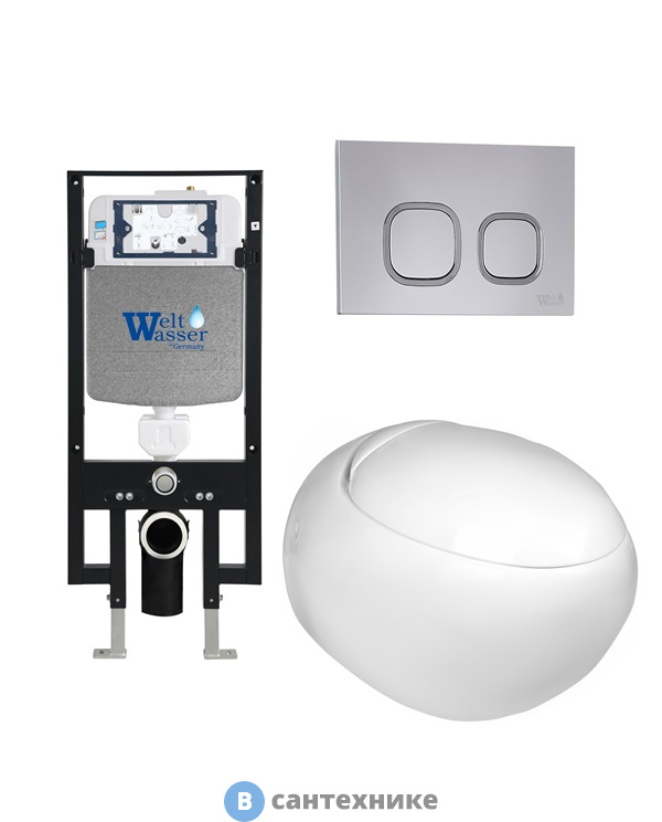 Унитаз с инсталляцией WELTWASSER и кнопкой смыва (AMBERG 497 + JECKENBACH 004 GL-WT + AMBERG RD-CR)