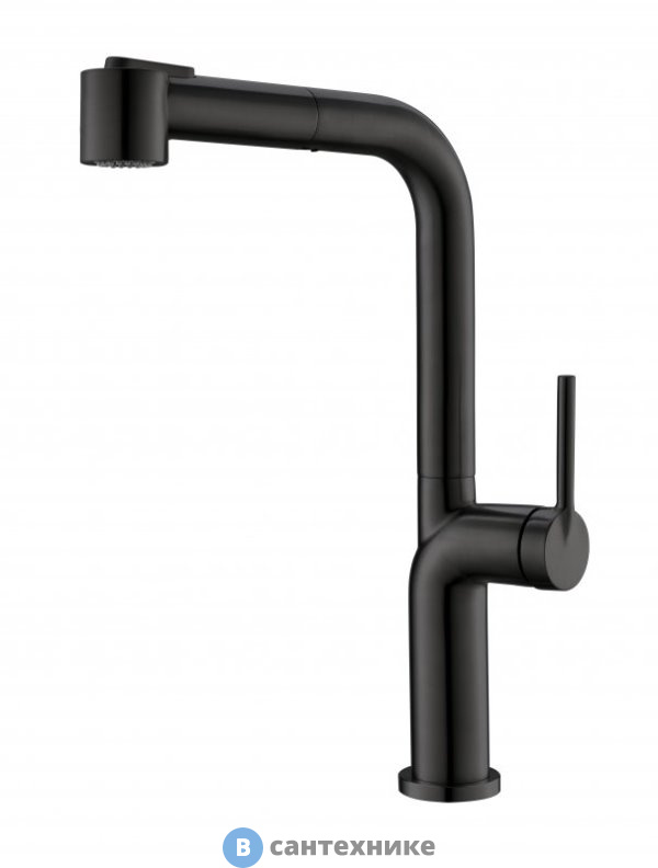 Смеситель BelBagno BB-LAM60-NERO для кухни с выдвижным изливом, двухрежимный, чёрный матовый