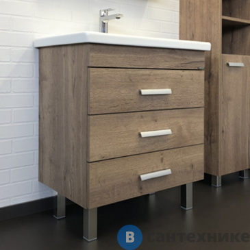 картинка Тумба Comforty Никосия-70Н дуб тёмный с раковиной COMO 70