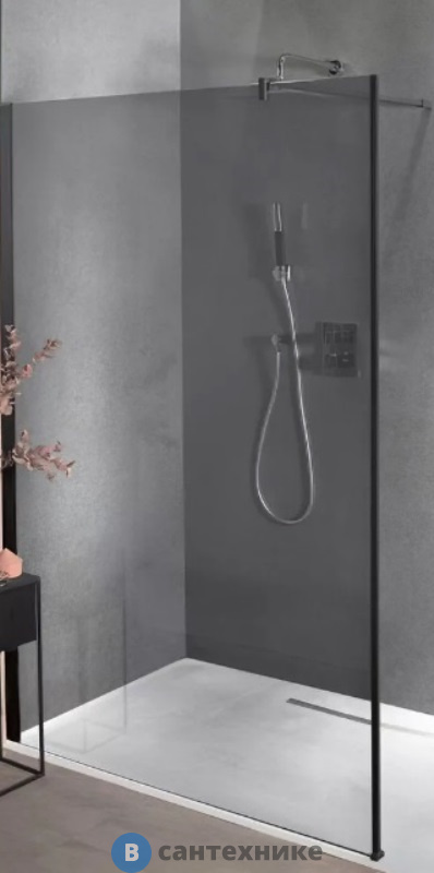 Ограждение Jacob Delafon CONTRA E22W120-BLV фиксированное, затемненное серое стекло, чёрный профиль /120х200/