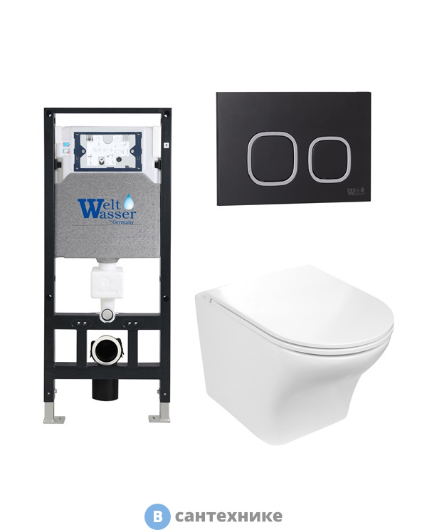 Унитаз с инсталляцией WELTWASSER и кнопкой смыва (AMBERG 506 + ODENBACH 004 GL-WT + AMBERG RD-BL)