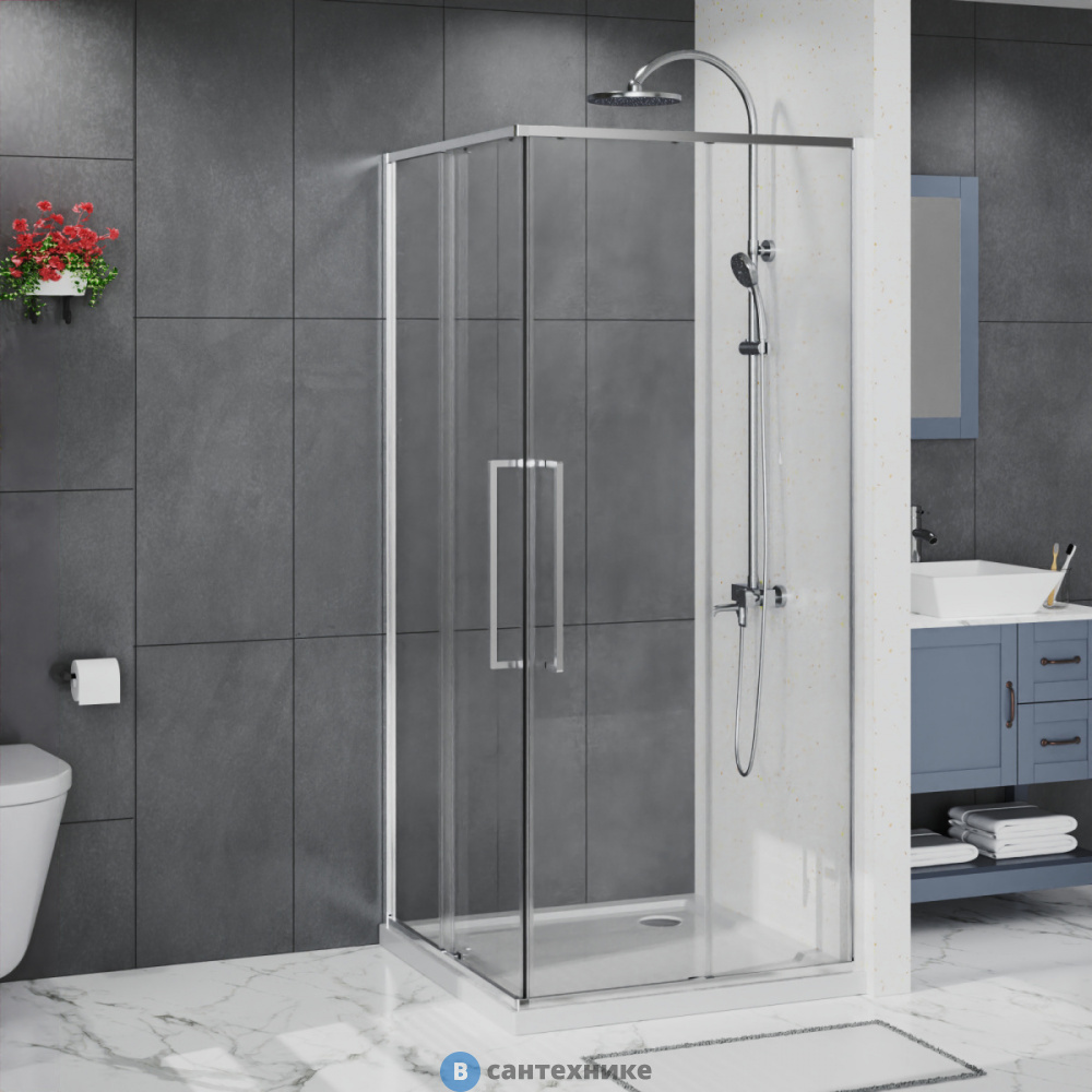 Душевое ограждение Azario SHANGHAI SQP-100х100х195-CH-CL, прозрачное стекло 6 мм, профиль хром (AZ-R43-100-CH-CL)