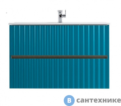 картинка Тумба под раковину Art & MAX ELEGANT AM-ELEGANT-1000-2C-SO-TM-LED подвесная с двумя выкатными ящиками, с LED подсветкой ручек, бирюзовый матовый, 970x469x550