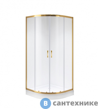 картинка Душевое ограждение Niagara NG-6406-08 GOLD (90*90*190) полукруг, двери раздвижные