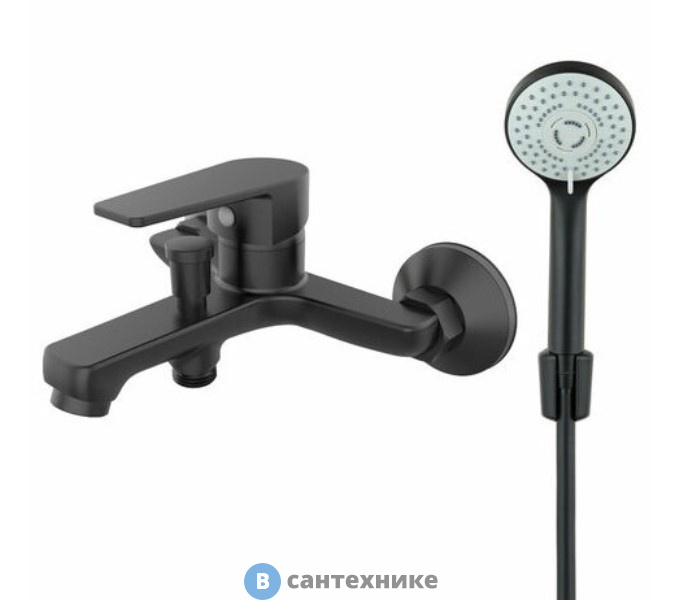 Смеситель Orange Loop M26-100b однозахватный ванно/душевой с душевыми аксесуарами (шланг, лейка, держатель), чёрный