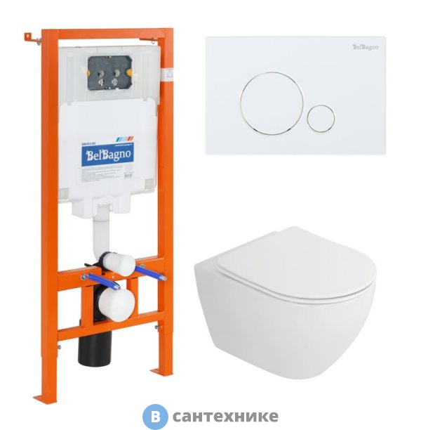 Комплект BelBagno 4 в 1 CZR-6601-TH-TOR/CZR2316SC/BB002-80/BB014-SR-BIANCO (унитаз подвесной Cezares STYLUS-TOR CZR-6601-TH-TOR с сид-ем CZR-2316-SC + система инст. для унит-в BB002-80 с кн.смыва BB014-SR-BIANCO)