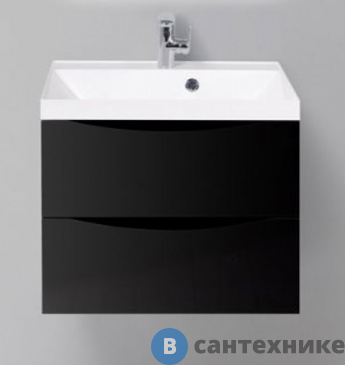 картинка Тумба под раковину BelBagno 60 см MARINO-600-2C-SO-NL-P подвесная с двумя выкатными ящиками, Nero Lucido