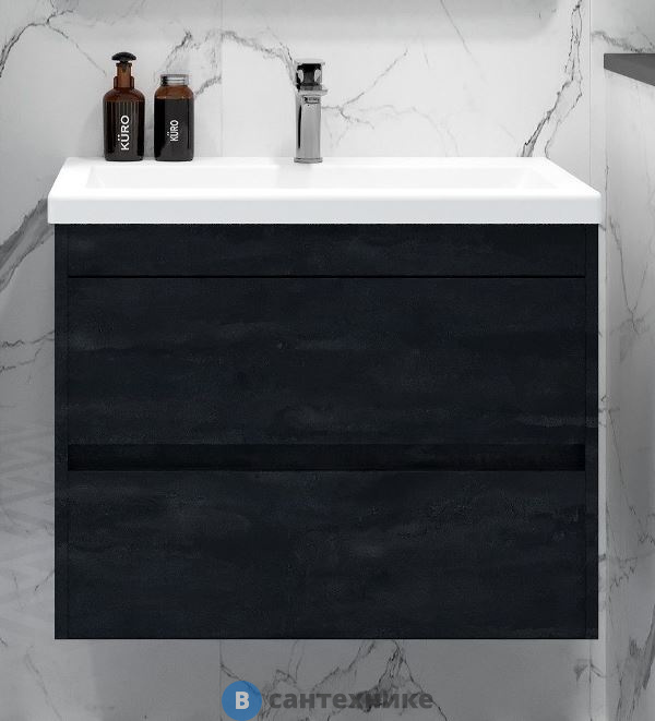 Тумба под раковина Art & MAX FAMILY-M Family-M-580-2C-SO-HC подвесная с двумя выкатными ящиками, Hard Coal, 580x480x550