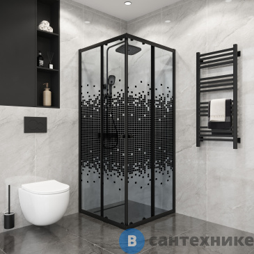 картинка Душевое ограждение Niagara Eco NG-1008-14Q BLACK (80х80х190) квадрат, раздвижное, черный, стекло мозаика