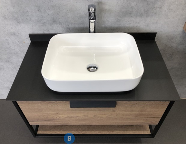 Тумба Comforty Кёльн-90-1 дуб темный с черной столешницей, с раковиной COMFORTY T-Y9378