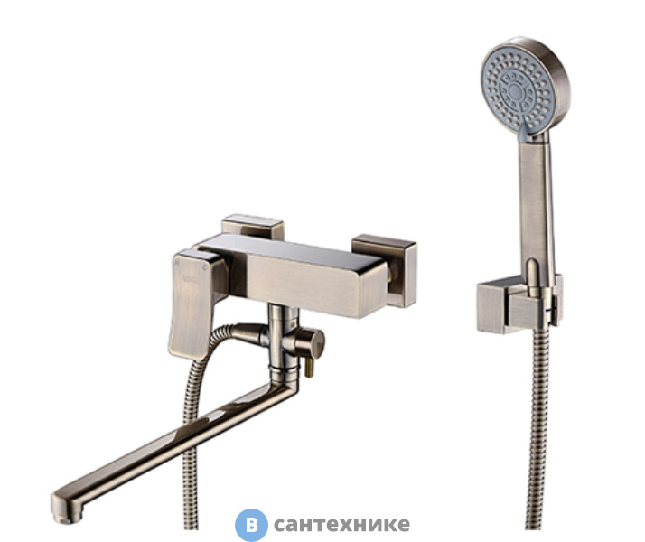 Смеситель WasserKRAFT Exter 1602L для ванны с длинным изливом латунь, покрытие «светлая бронза»