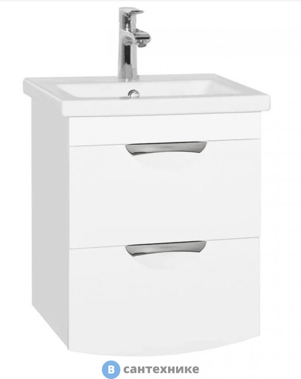 Тумба под раковину Style line Жасмин 2 (2 ящ.), Комо 50, Люкс белая, подвесная PLUS (4650134472523)